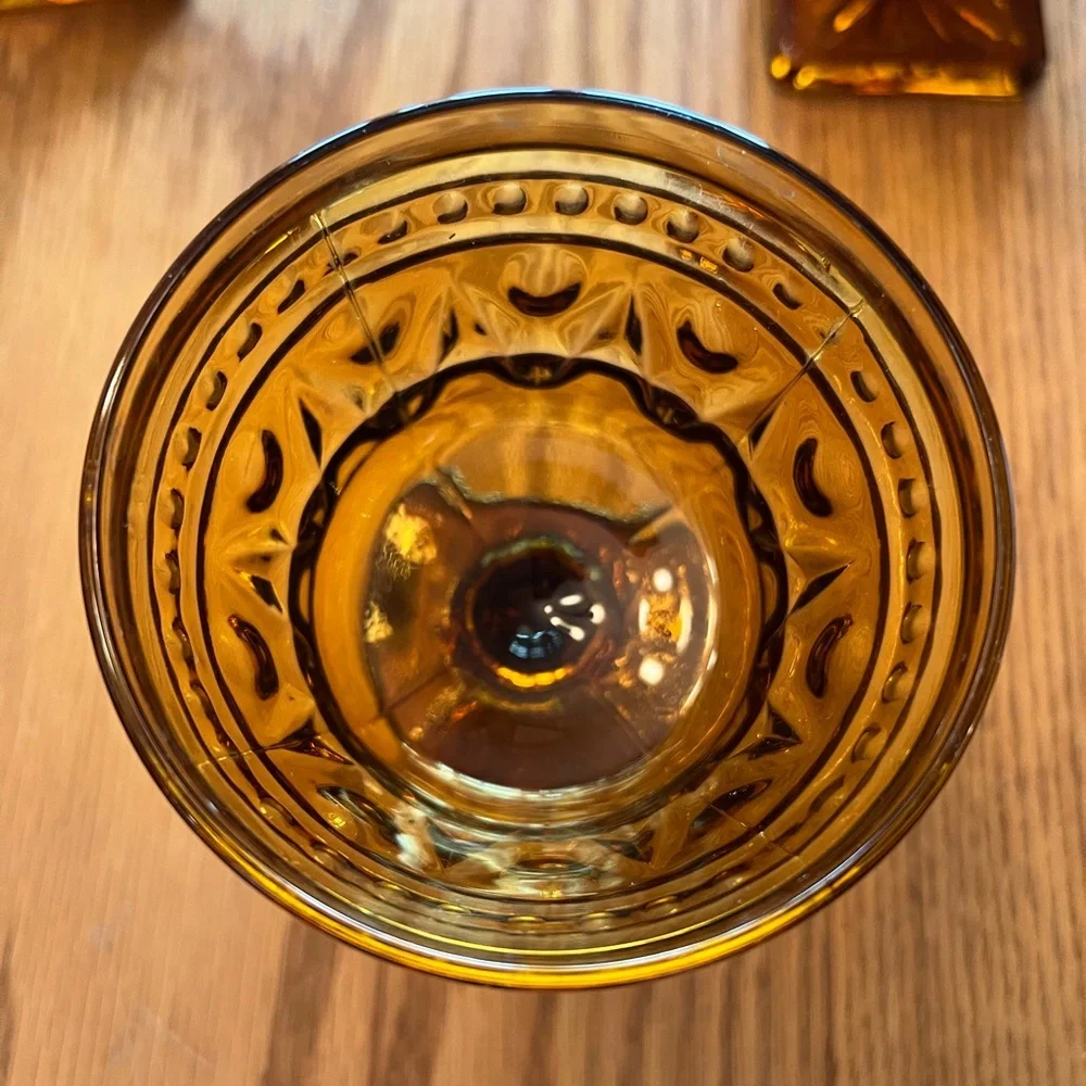 6 Vintage Indiana Glass/Park Lane/Colony Glass Amber Pedestal Glasses/Dishes